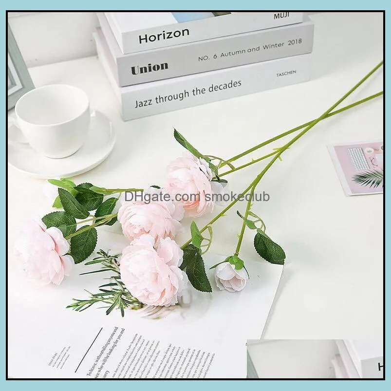 Artificial Peony Flower 3 Heads Long Plastic Stem Silk Flowers Garden Party Wedding Bouquet Bridal Peony Decorcoration