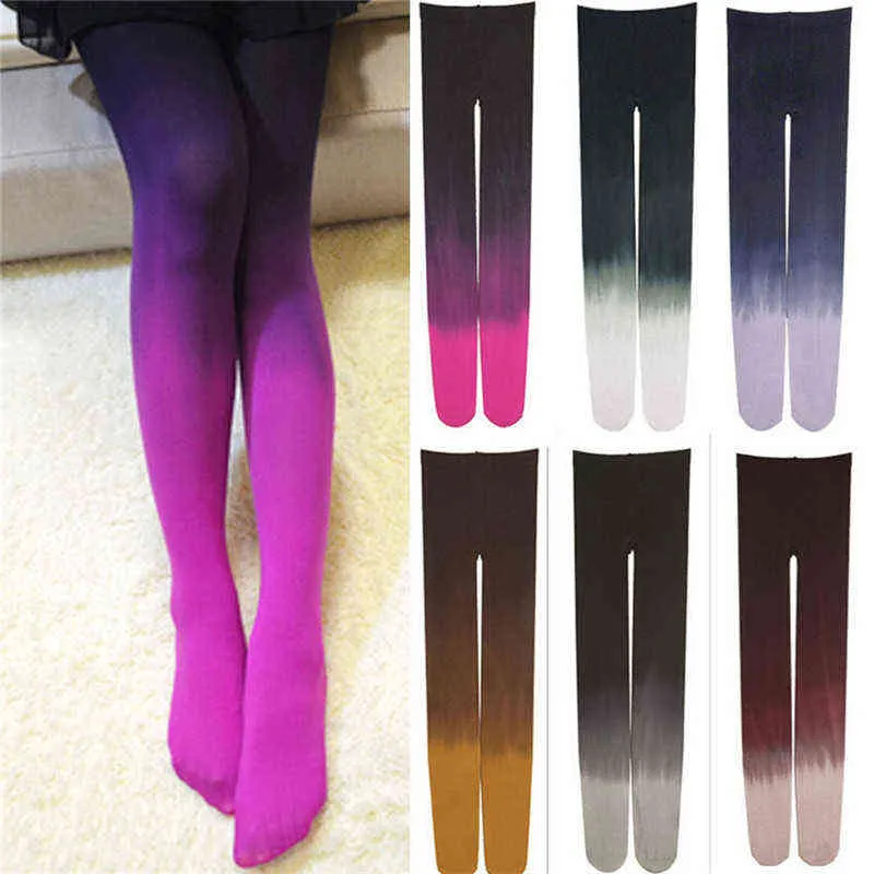 Kvinnor Four Seasons 120d Velvet Gradient Opaque Seamless Pantyhose Strumpor Godis Färg Tights Medias Tayt 6 Färger Y1130