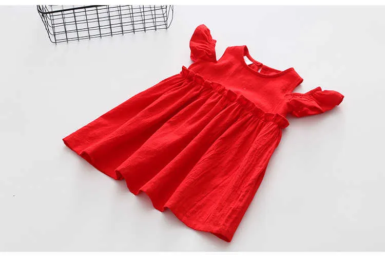  Summer 2-10 Years Children Cotton Solid Red Color Wrap Off Shoulder Little Sexy Girl Strapless Wedding Dress For Girl Kids (3)