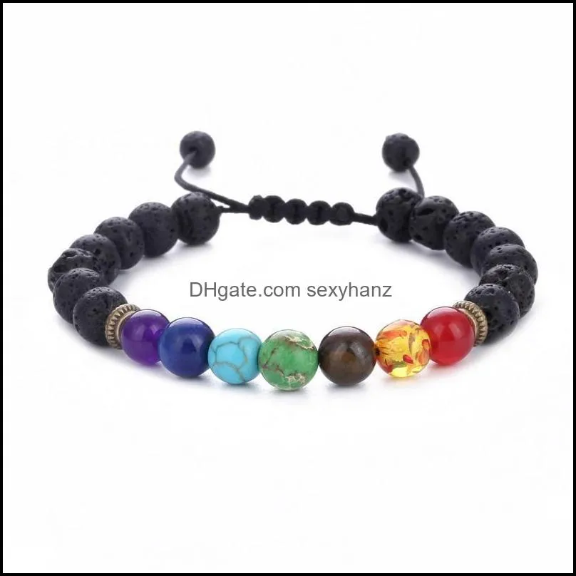 Men`s European American Style Fashion Jewelry Accessories Round Bead Chakra Yoga Bracelet Volcanic Stone Beaded, Strands