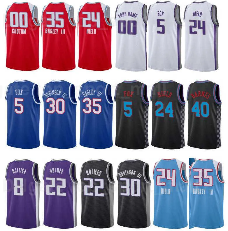 プリントバスケットボールRichaun Holmes Jersey Cory Joseph Nemanja Bjelica Hassan Whiteside Glenn Robinson Tyrese Haliburton