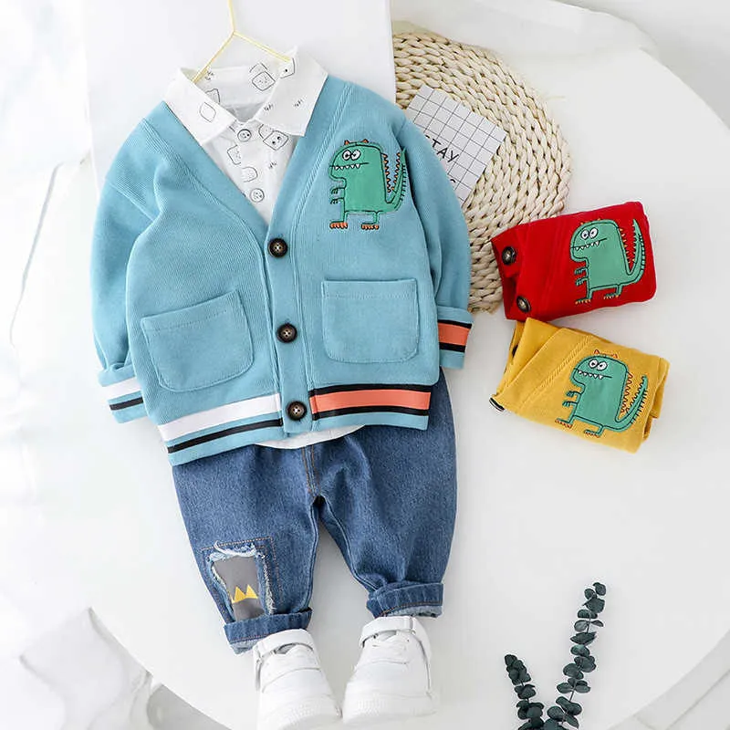 0-5 anos de alta qualidade primavera menino vestuário conjunto casual moda miúdo terno crianças casaco de roupa de bebê + camisa + calça 3pcs 210615