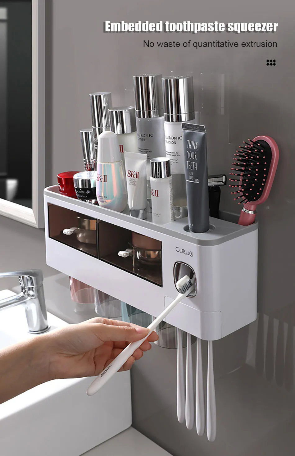 Automatic Toothpaste Dispenser & Toothbrush Holder Set - Wall Mounted ...