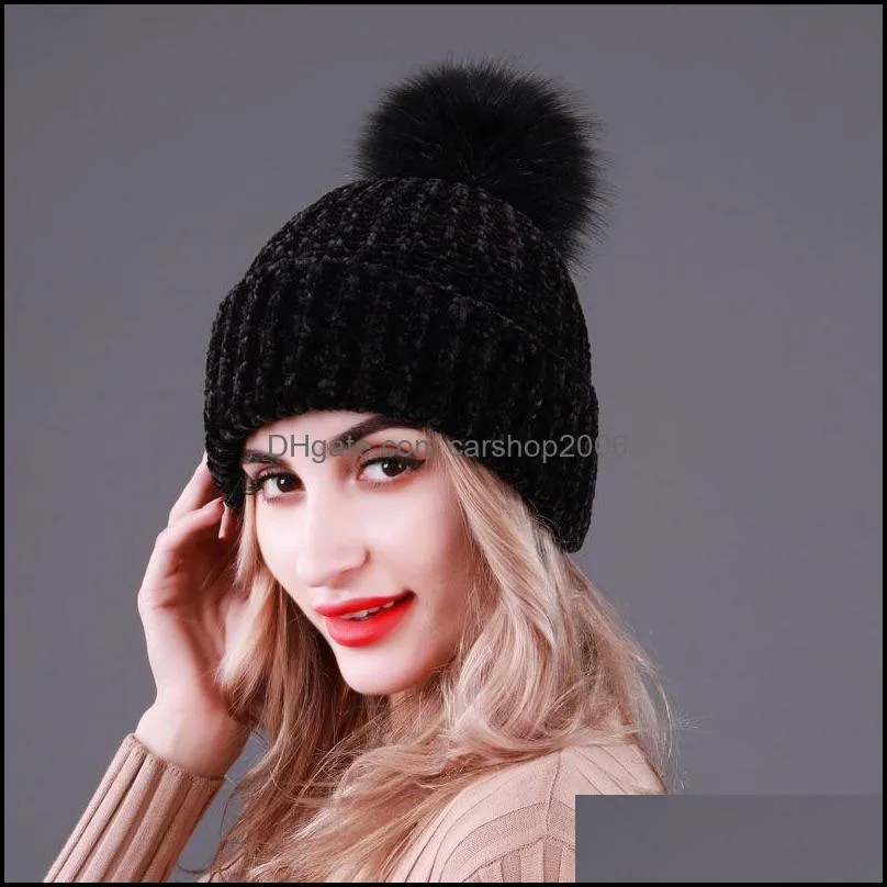 Women Fashion Winter Hat Adult Soft Stretch Cable Warm Knitted Wool Hat Outdoor Leisure Poms Beanies Hat Women`s Skull Cap DBC VT0797