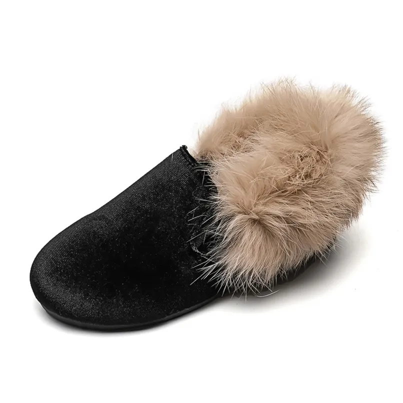 (Ingen spänne) skor vinter med päls design grön svart sammet sillben grå för pojkar tjejer varm vacker sko storlek 21-30 211022
