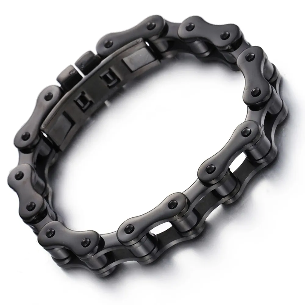 Men's Stainless Steel Bicycle Chain Bracelet - Chunky Orange & Black Link Bracelet, Adjustable Fold-Over Clasp, 22cm Length