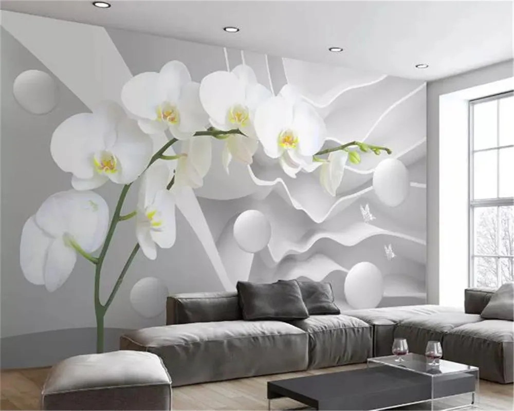 사용자 지정 3D 벽화 벽지 Dabstract 공간 Phalaenopsis 공 거실 TV 배경 바운드 벽 홈 개선 실크 월페이퍼