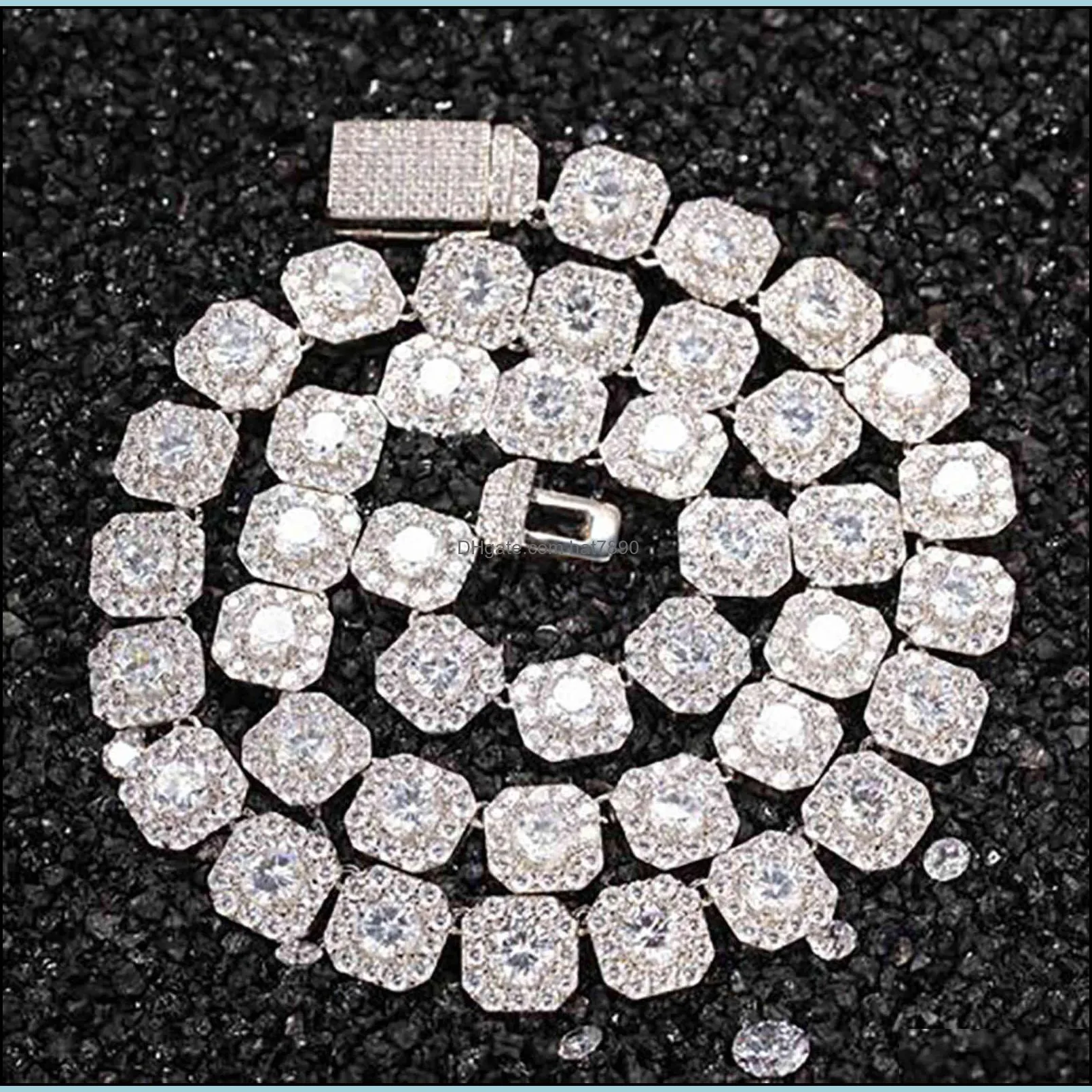 Factory Outlet Brand Necklace 13MM Square Dianond Tennis Chain Luxury Cubic Zirconia Designer Diamond 14K Gold Chains Mens Jewelry Hip