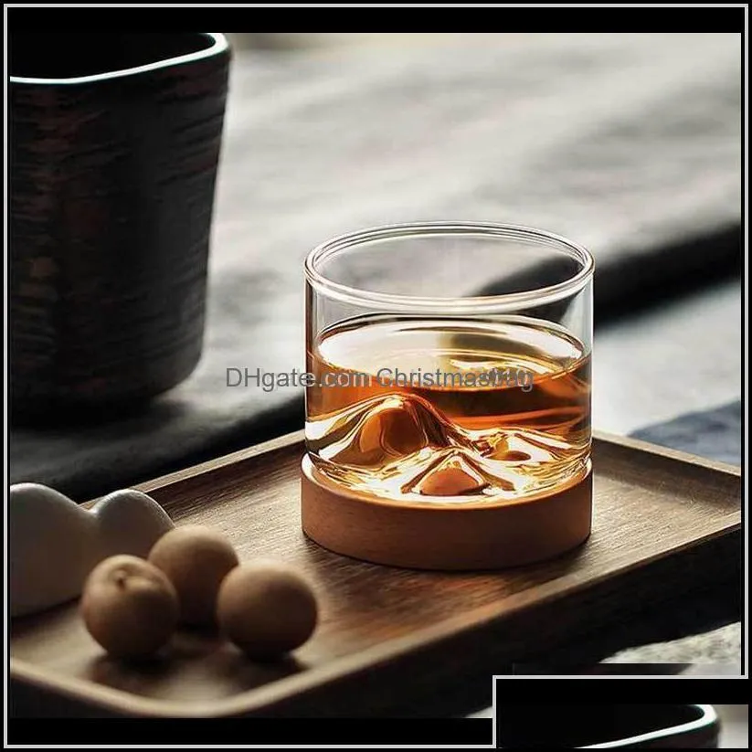 Glasses Home Kitchen Mountain Wooden Bottom Irish Transparent Glass Tea Cup For Whiskey Wine Vodka Bar Club Tools 9Peld 6Ez5O