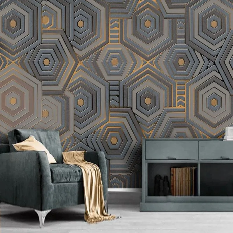 Fonds d'écran Personnalisé Toute taille Papier peint Mural Moderne minimaliste Abstrait géométrique 3D Golden lignes de luxe de luxe de luxe