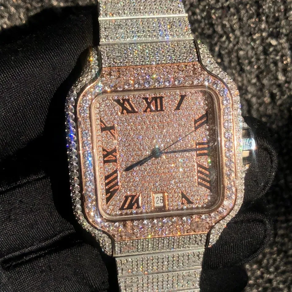 Diamant Watch Högkvalitativ Iced Out Watch Automatisk 2824 Rörelse 40mm 8 Färg Silver Rose Gold Blue Dial Vattentät Stainless FrameLess Set CZ Sapphire Glass