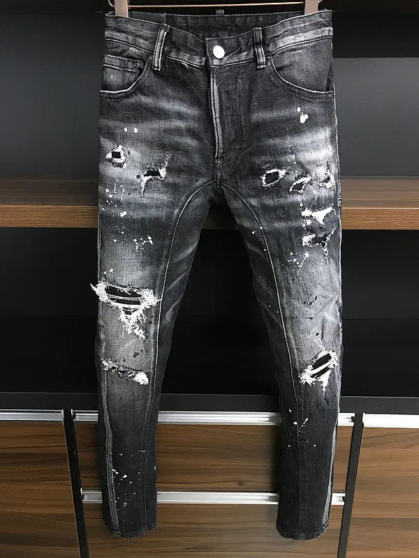 2021 nouveaux hommes Jeans trou bleu clair gris foncé italie marque homme pantalons longs pantalons Streetwear denim maigre mince droite Biker Jean 243O