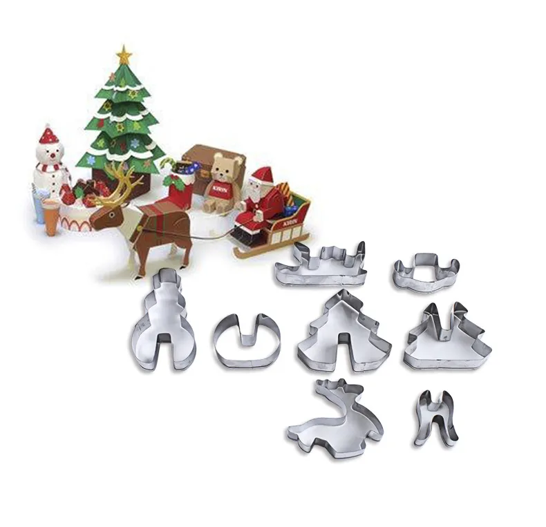 8pcs 3d Gingerbread House Aço Inoxidável Bolo De Natal Cutter Set Kids DIY Biscoito Mold Fondant Cutter Ferramenta