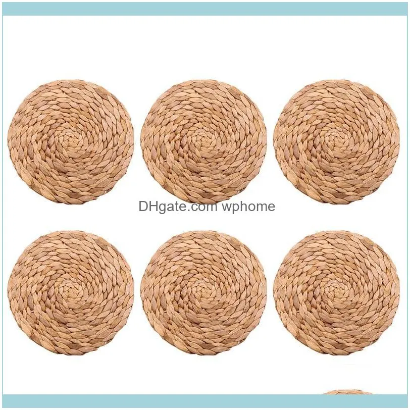 Mats & Pads 6 Pack Round Water Hyacinth Placemat,Quality Woven Wicker Table Place Mats,25cm