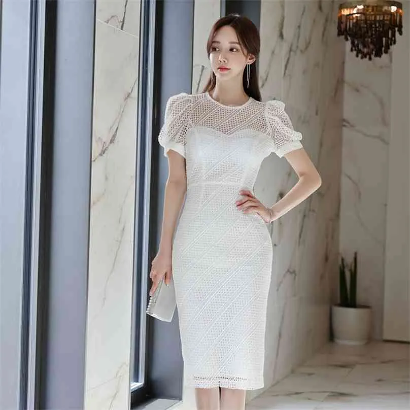 summer style korean fashion temperament thin sexy wrap buttocks cross bubble sleeve office party for women dresses 210602