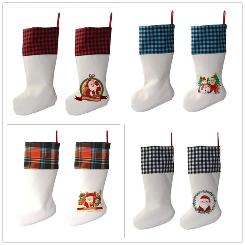 Creative Christmas Stocking Sublimation Santa Claus Candy Chocolate Socks Xmas Tree Decoration Blank DIY Gift For Friends