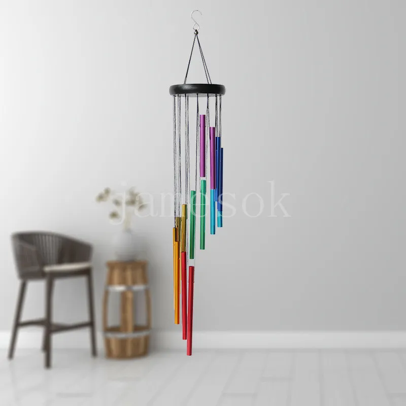 Style européen coloré Arts Pendentifs 14 tube rotatif montant métal bois vent carillon créatif décoration de la maison en plein air suspendu DD219