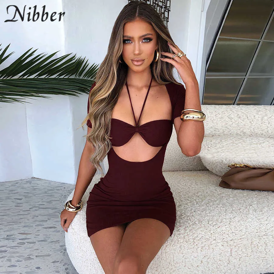 Nibber Summer New Solid Color Sling Bodycon MIni Dress For Women's Clothing High Waist Design Party Night Club Wear Beach dress Y0726
