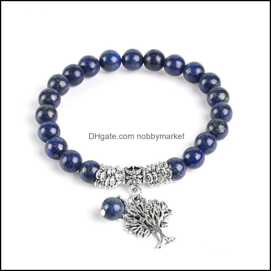 Chakra Natural Stone Lapis Lazuli Bracelets Tree of Life Bracelet Mala Beads Reiki Healing Meditation Energy Bangles