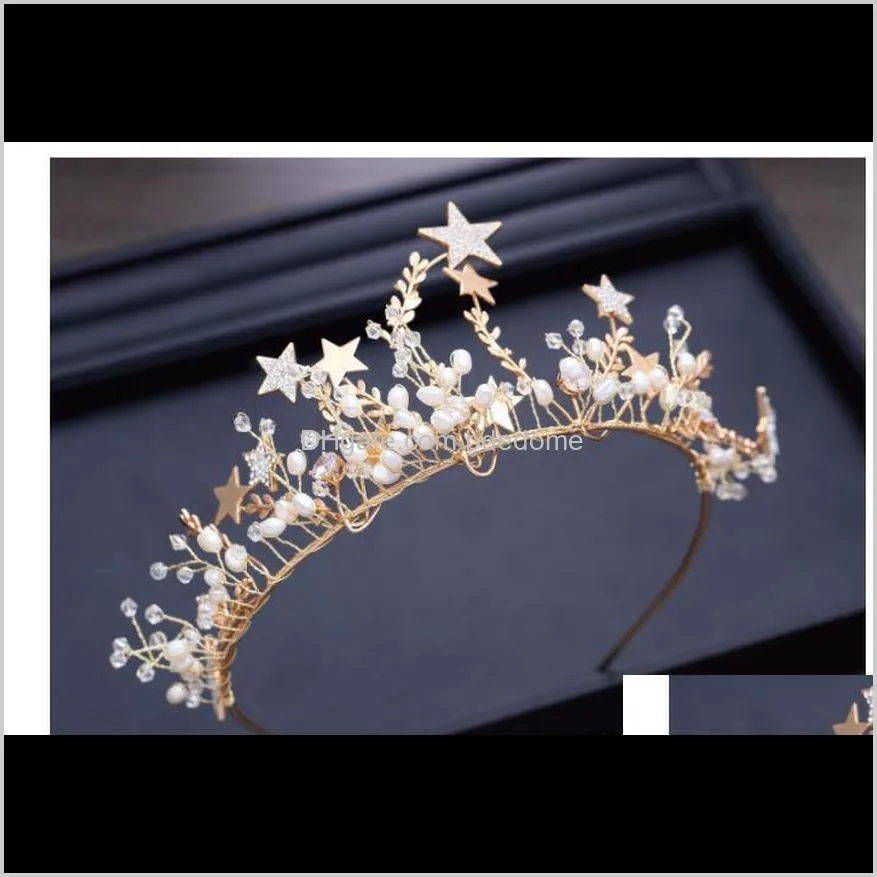 sweet headdress pearl crown mercury diamond princess hair jewelry crown wedding garment accessories