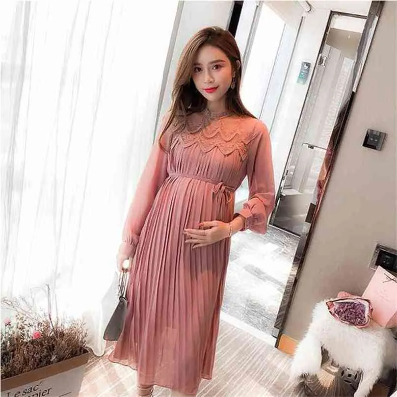 Lace Chiffon Maternity Dresses For Pregnancy Pregnant Women Wedding Pleated Dress Sexy Po Shoot Pography Props Clothing 210922