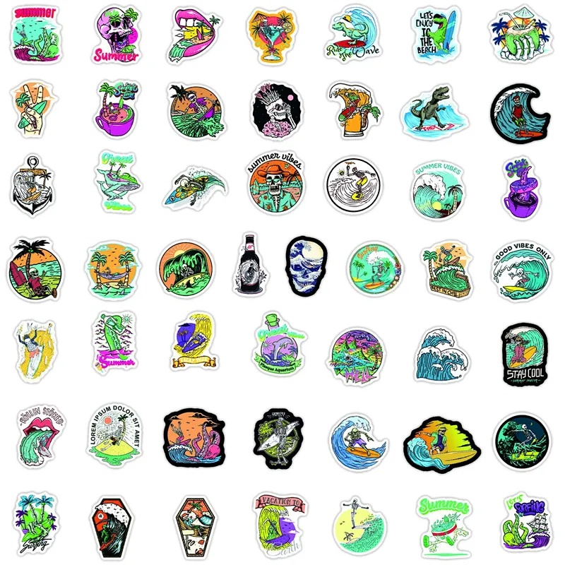 50 Surfing Skull Summer Beach Personality Graffiti Stickers Skin