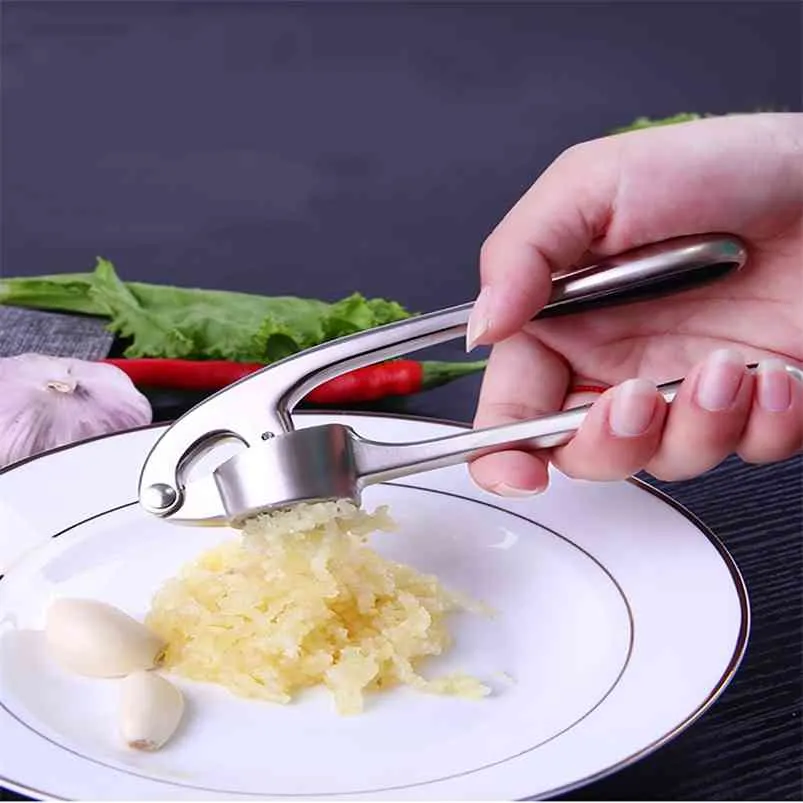 Garlic Presses Cooking Vegetable Ginger Juicer Zinc Alloy Masher Handheld Shredder Kitchen Tool Accessories 210423