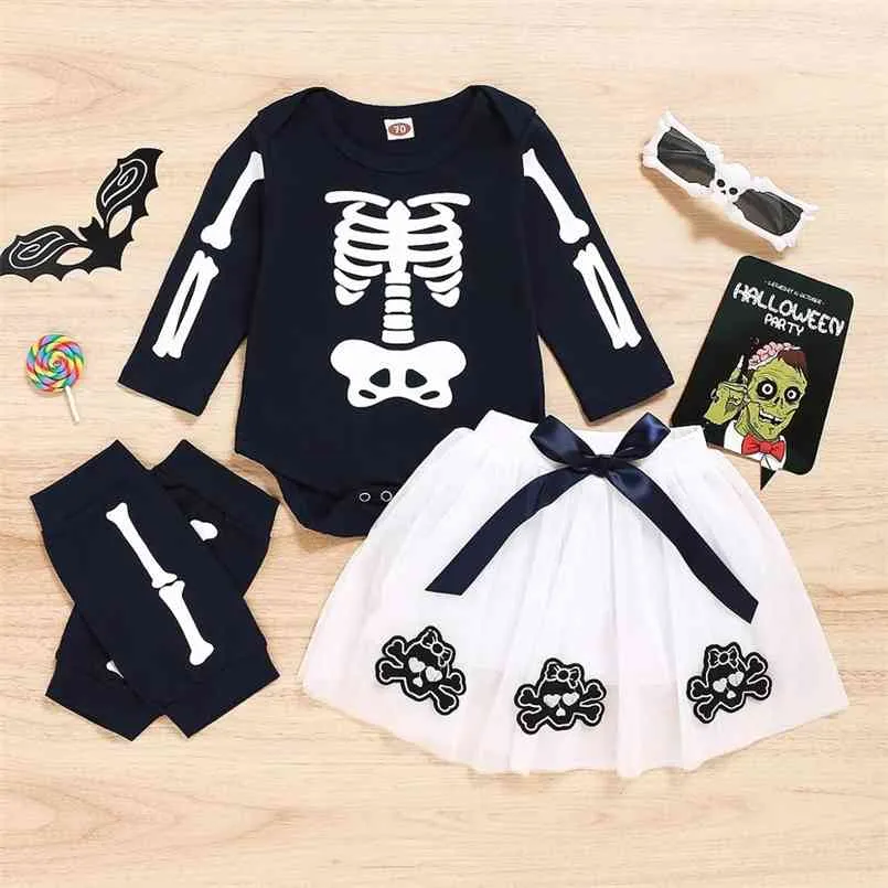 Varış Sonbahar Bebek Kız İskelet Sokak Tarzı Suit-Elbise Cadılar Bayramı Festivali Giysileri 210528