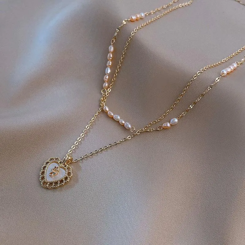 Kedjor 2 st halsband för kvinnor älskar hjärthänge nack smycken pärlsk choker tunn legering kedja present flickor bn