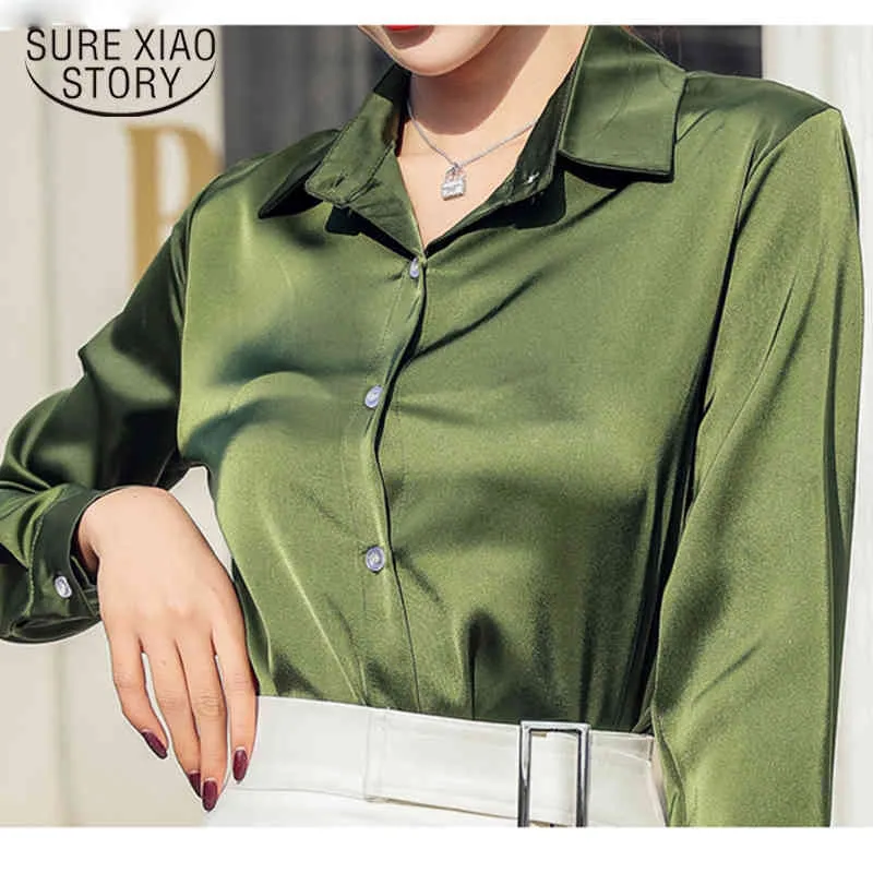 Blusas Mujer de Moda Ladies Tops Solid Long Sleeve Olシフォンブラウスボタンシンプルスクエアカラー韓国8198 50 210508