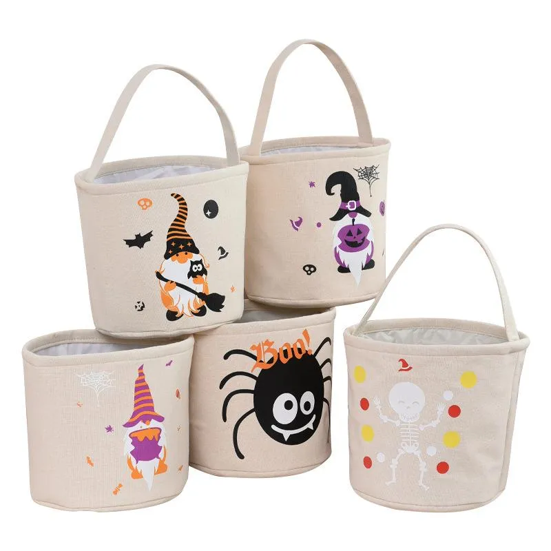 Halloween Bucket Diy Canvas Candy Tote Bag Party Supplies Återanvändbar förvaringspåsar Pumpa Handväska HH21-414