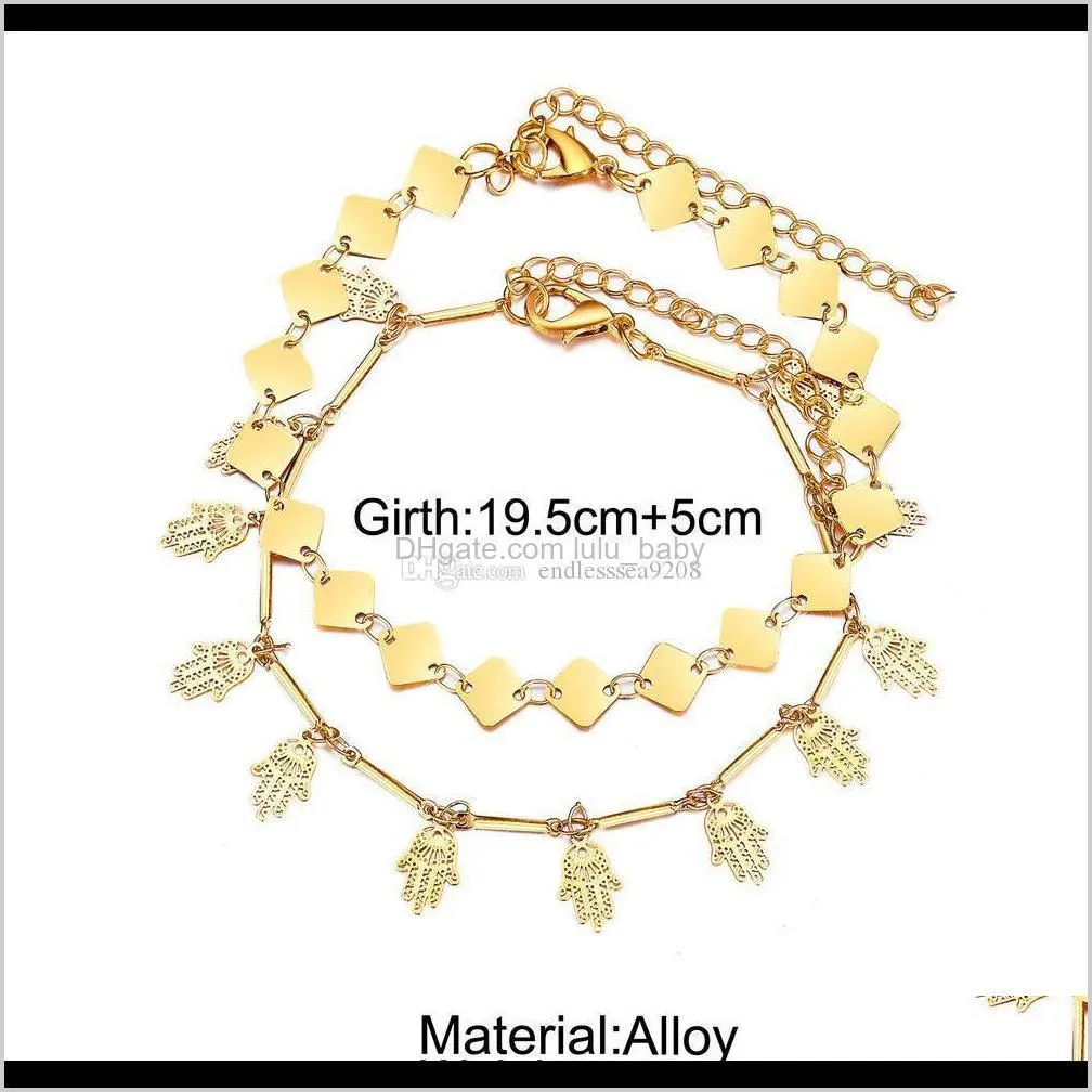 20pcs Gold Chain palm Ankle Anklet Bracelet Barefoot Sandal Beach Foot Chain Two Layer