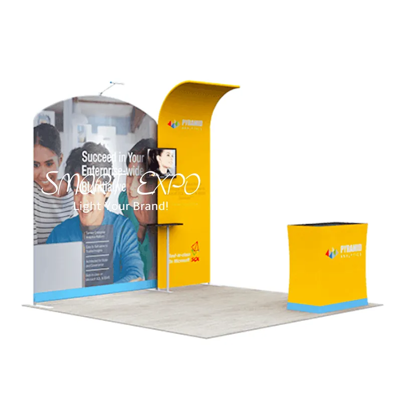 Publicidade exibição 10x10 Faixa de feiras Exibição de design de cabine de convenção com kits de quadro gráficos impressos personalizados