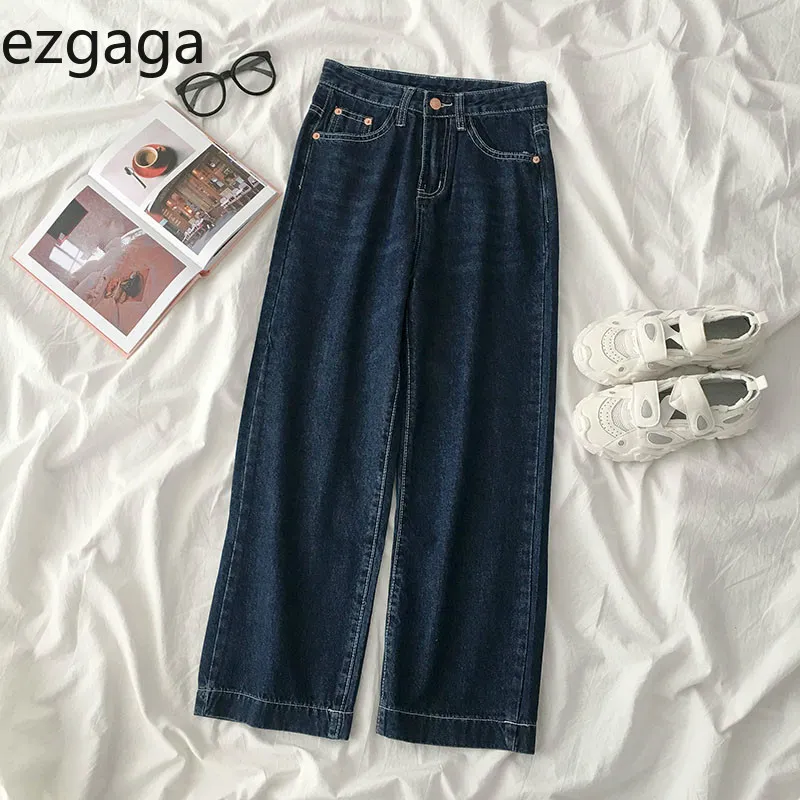 Ezgaga hoge tailleed jeans vrouwen wide been denim broek vintage streetwear blauw Koreaanse mode vrouwelijke lange broek casual 210430