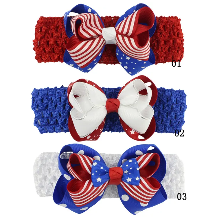 Amerikan Bağımsızlık Günü'nde Bebek Kız Hairband Bayrak Yıldız Basılı Toddler Yay Fırın