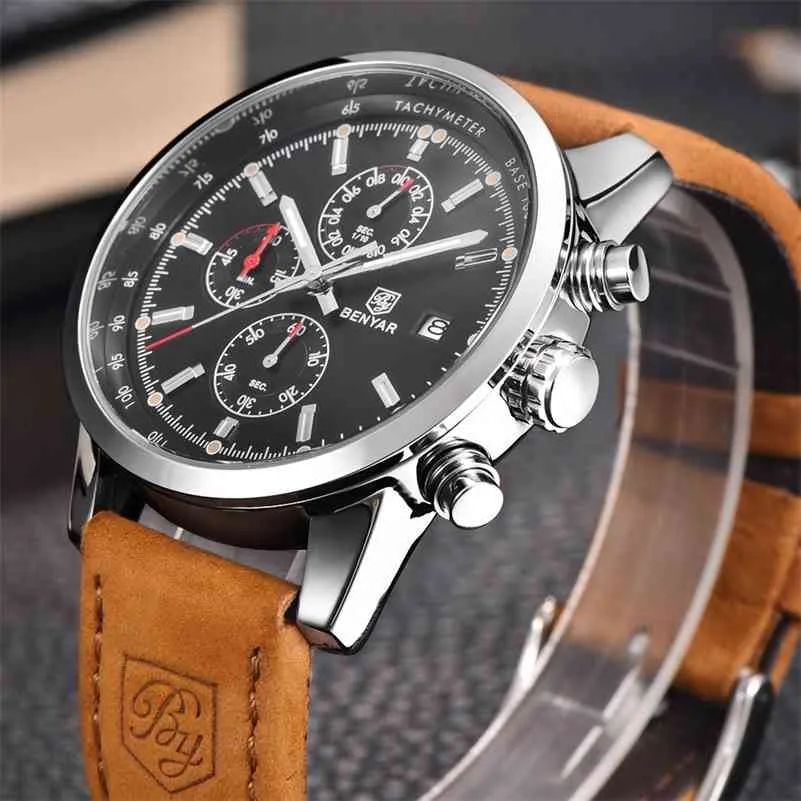 BENYAR Moda Cronógrafo Deporte Relojes para hombre Top Brand Luxury Reloj de cuarzo Reloj Hombre Saat Reloj Hombre Hora Relogio Masculino 210329