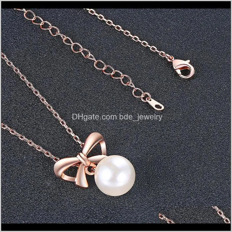 elegant rose gold bow pearl pendant necklace charming women wedding engagement choker accessories romantic jewelry girl gift necklaces