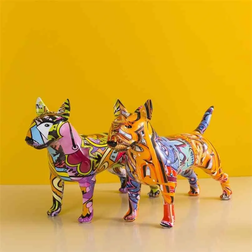 Creative Art Kolorowe Bull Terrier Mały Angielski Żywica Pies Rzemiosło Dekoracji Home Kolor Nowoczesny Prosty Office Desktop Craft 210924