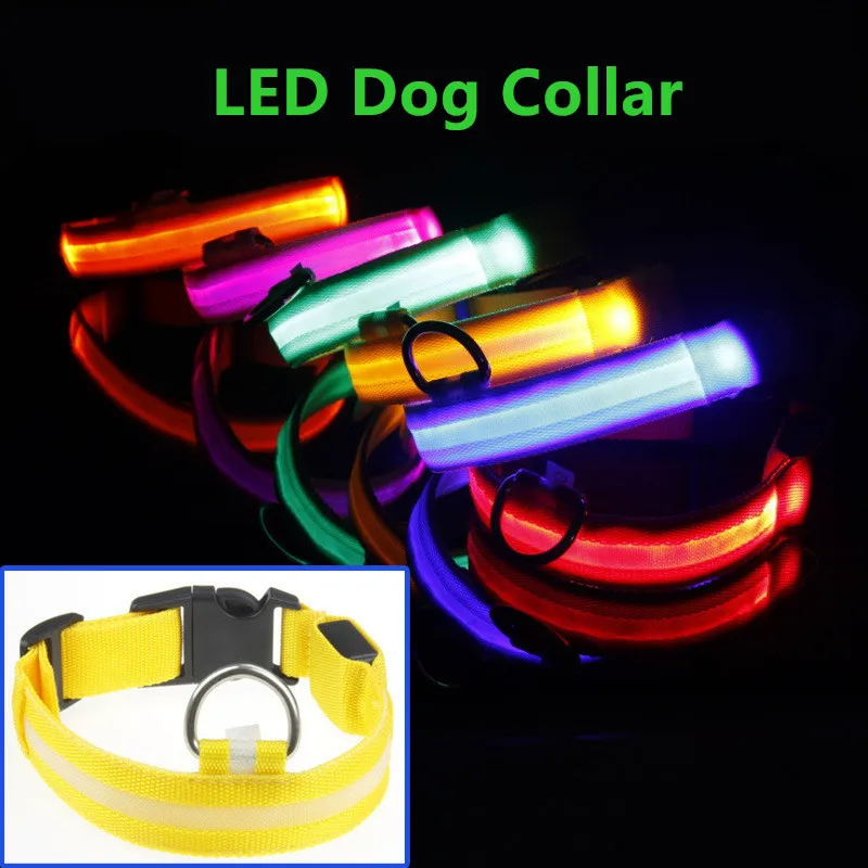 Högkvalitativ nylon LED Pet Dog Collar Night Safety Blinkande Glöd i Dark Dog Leash Dogs Lysande Fluorescerande Collars Pet Supplies