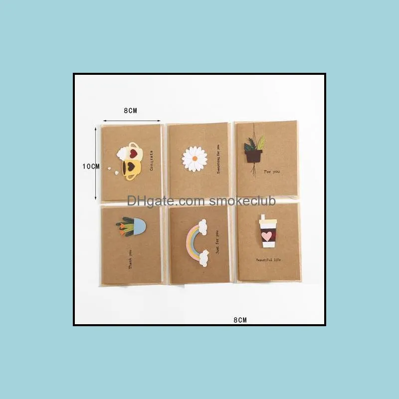 Greeting Cards 12 Styles Kraft Mini For You Card Brown 3D Flower Gift Message Thank Birthday Favor