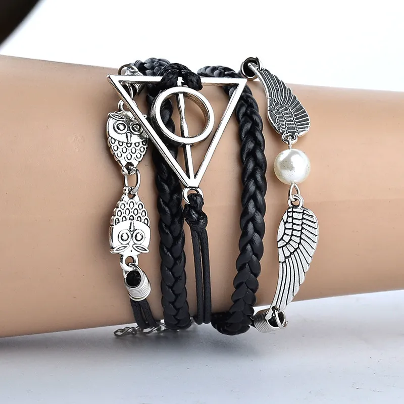 Jewelry Hand Woven Harry Potter Deathly Hallows Wings Leather Rope