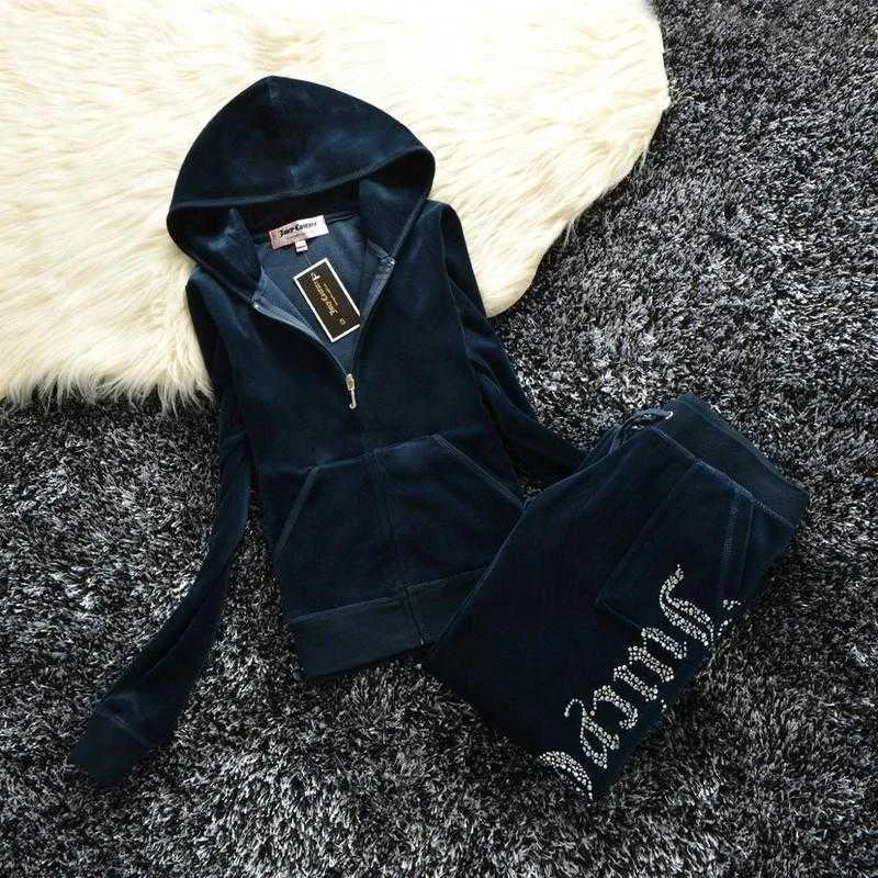 Velours printemps/automne tissu survêtements velours costume sweats à capuche fermeture éclair sweat et jambe droite pantalon Sportswear femmes sweat X0721