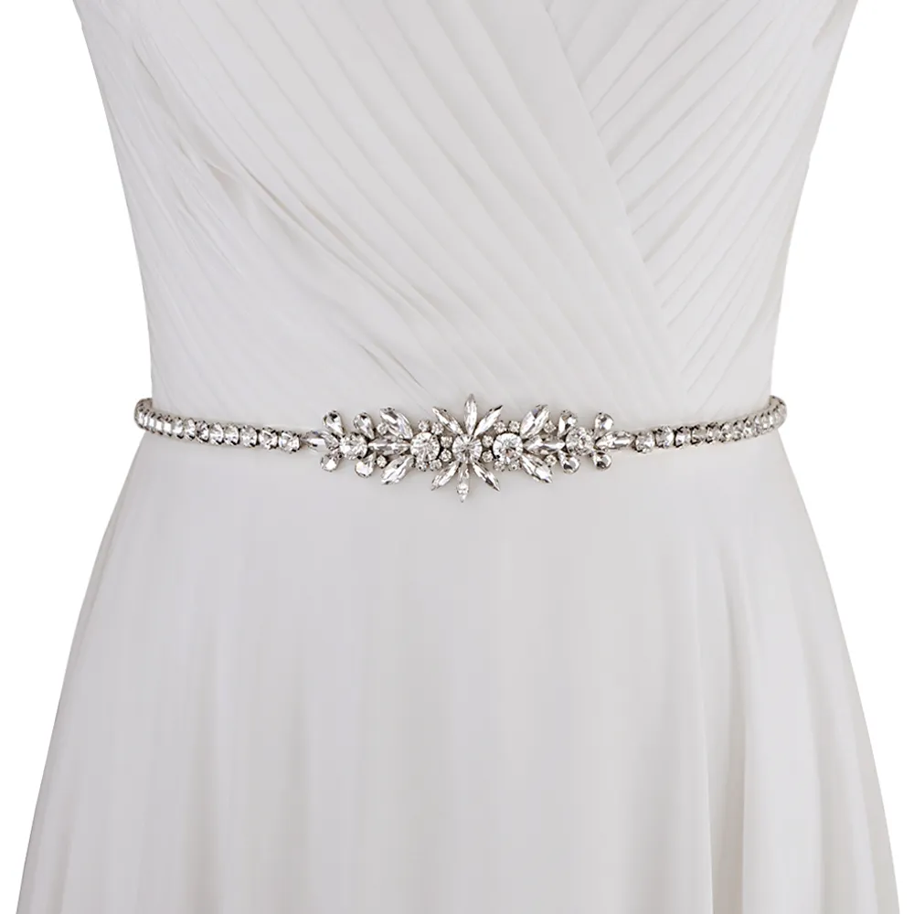 Rhinestone Wedding Dress Belt Silver Diamond Bridal Sash For Gown
