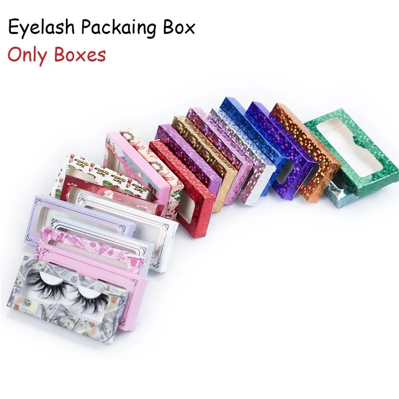 Glitter Laser Eyelash Paper Packing Box Eyelashes Packaging Case with Window for 25mm -28mm in Bulk