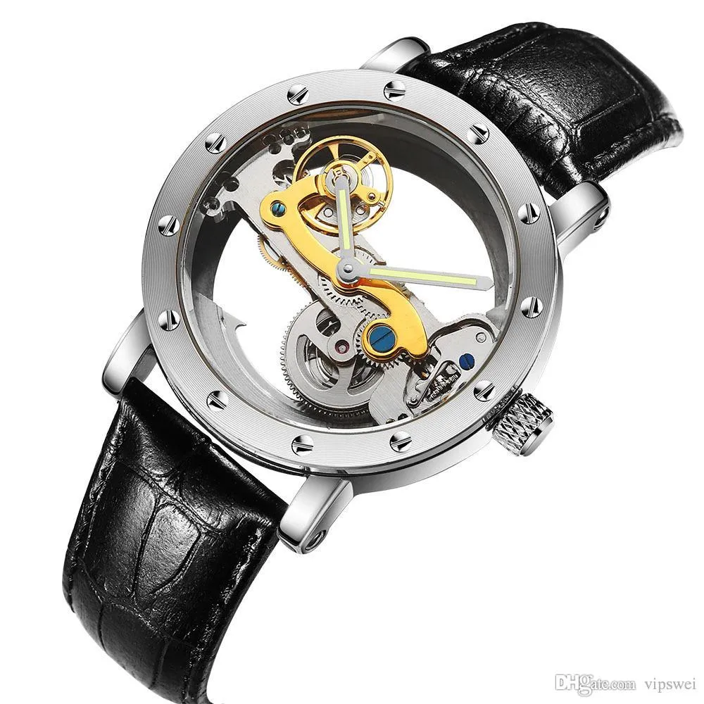 クラシックミリタリー中空ダイヤル腕時計高級スイスメンズ自動機械式トゥールビヨン透明底ダイブステンレス鋼ブランド腕時計