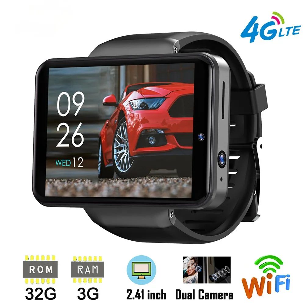 DM101 Max S 4G Montre Intelligente Téléphone Android 7.1 Quad Core 3GB 32GB Podomètre de Fréquence Cardiaque IP67 Étanche 2.4 '' Smartwatch Double Caméra