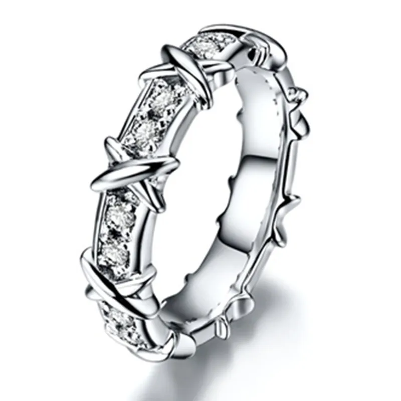 Classical T pattern Cross LOVE Diamonds Engagement for darling Platinum 950 Ring White Gold Jewelry