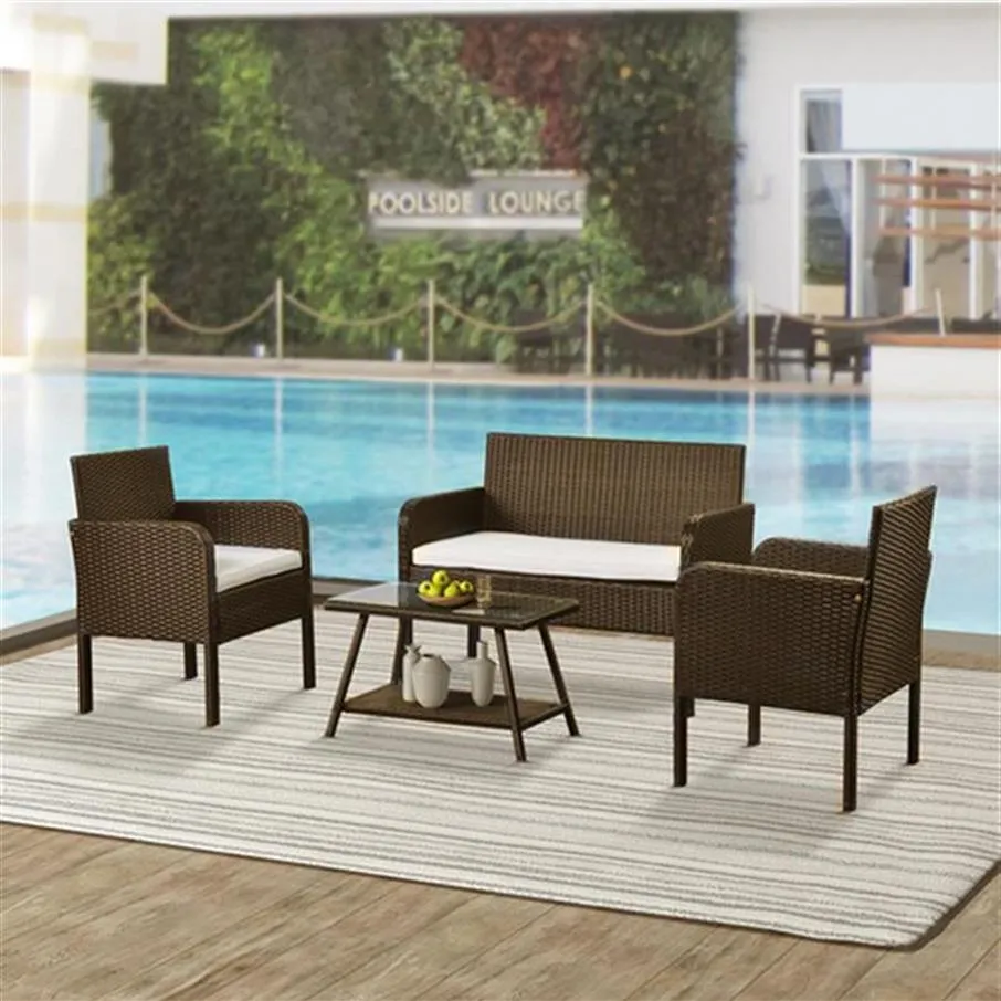 U_Style 4 Piece set Rattan Sofa sets Seating Group with Cushions, Outdoor Ratten sofa US stock a09 a522283
