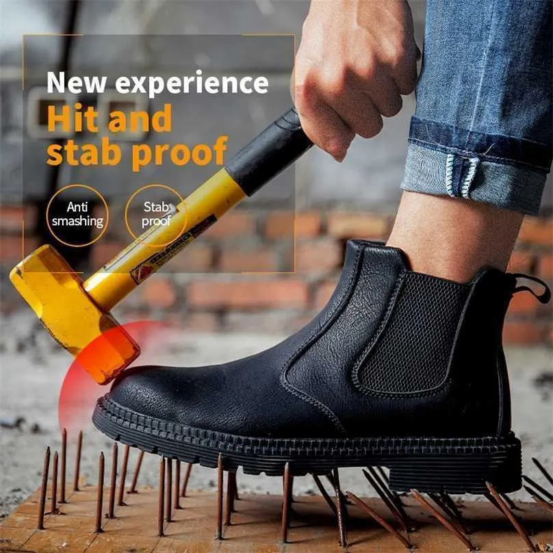Anti-Smashing Safety Shoes Wear High-Top Boots Män Slip Vattentät Oljeskydd 211217