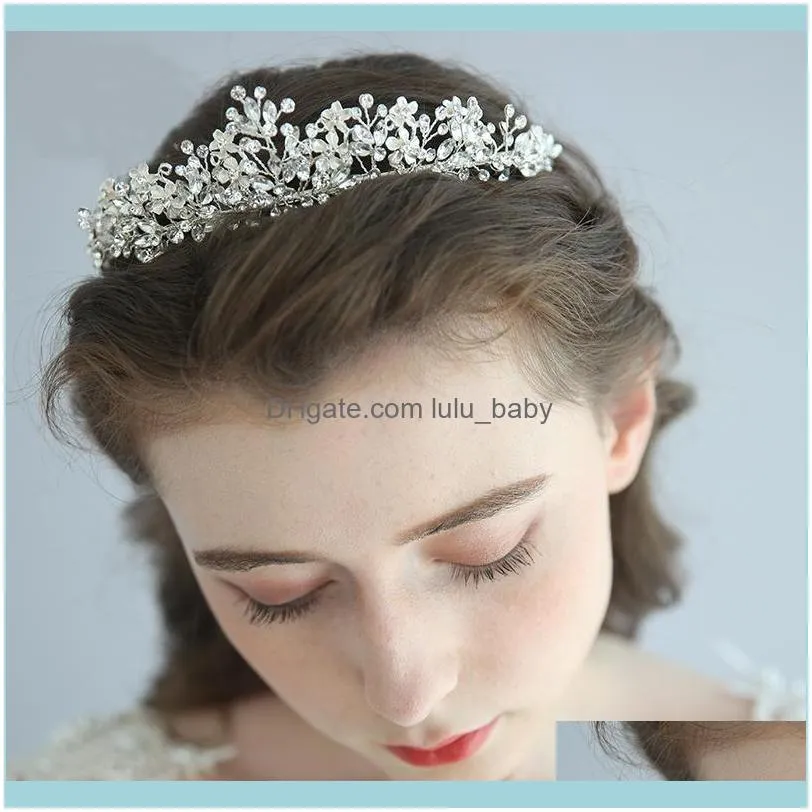 Shine Crystal Bridal Hairband Silver Color Wedding Tiara Floral Hair Crown Hand Wired Women Prom Headpiece Accessories Clips &